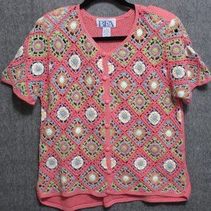 Vintage Granny Square Crochet Cardigan Sweater Womens Medium